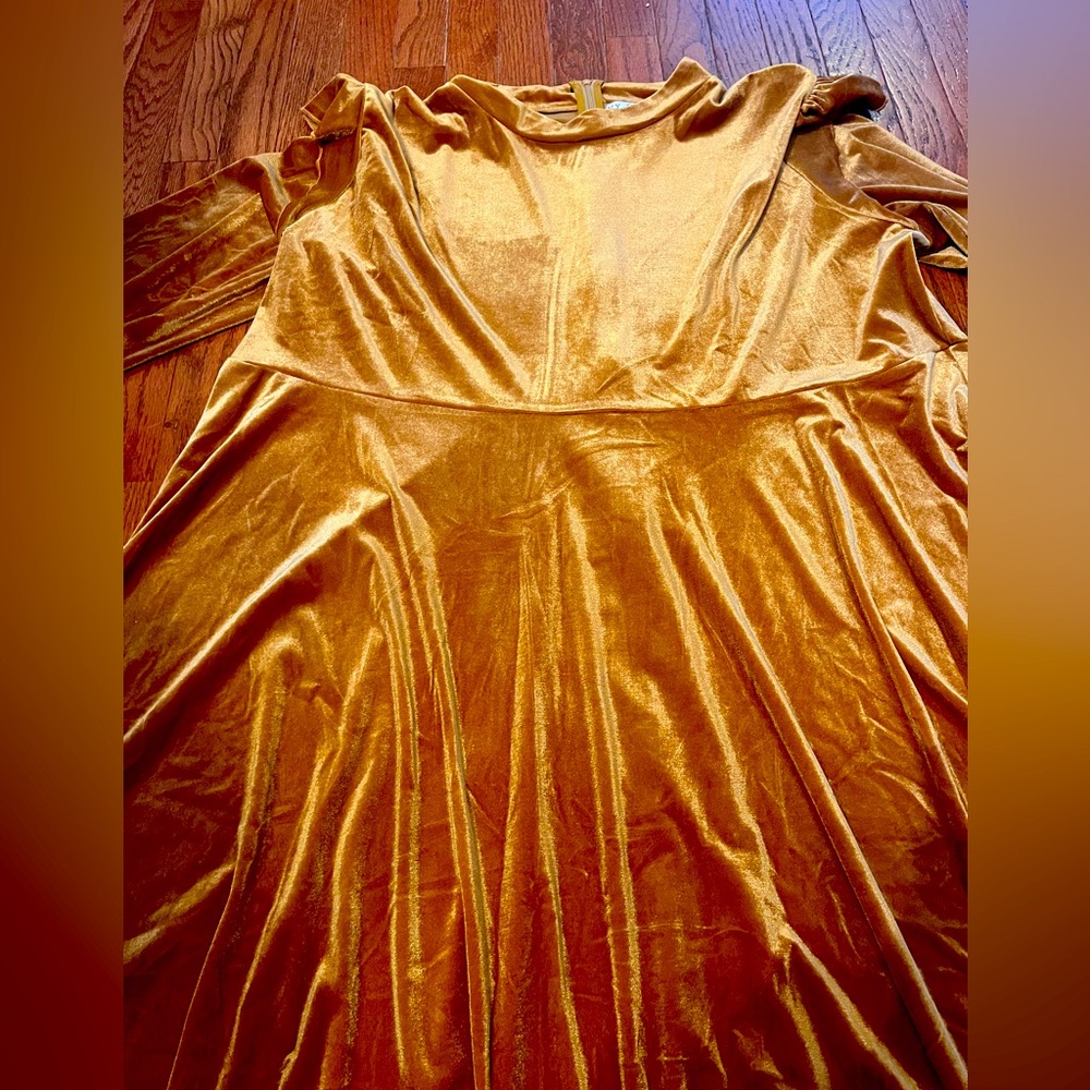 Ivy City Co gold velvet maxi dress with shoulder ruffle detail
